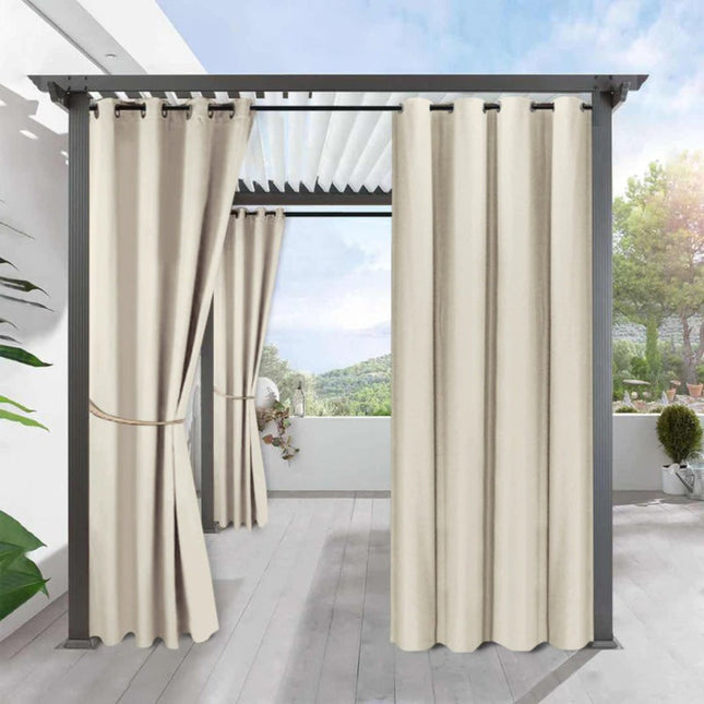 Beige buitengordijn voor veranda met ringen