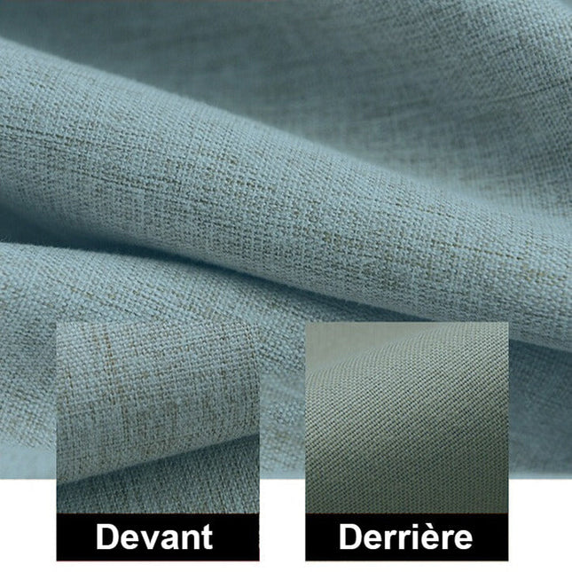 Blauw verduisterend gordijn Kross met linnenlook.