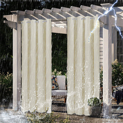 Beige buitengordijn voor veranda met ringen