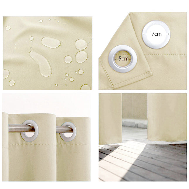 Beige buitengordijn voor veranda met ringen