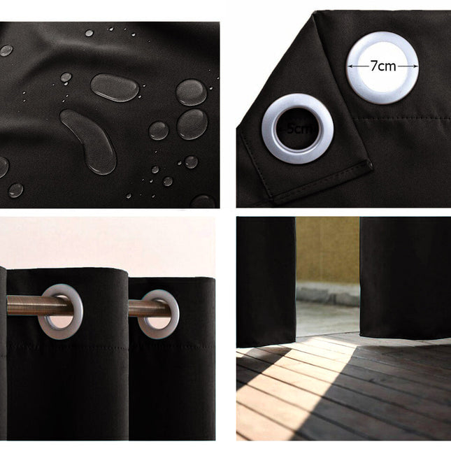 Zwart waterdicht buitengordijn met ringen