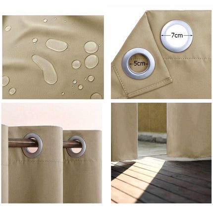 Beige waterdicht buitengordijn voor de serre.