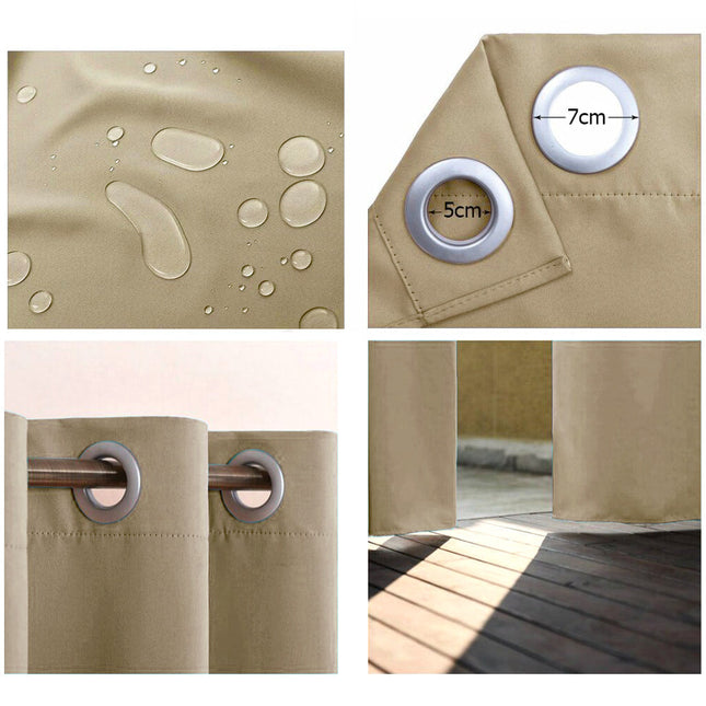 Beige waterdicht buitengordijn voor de serre.