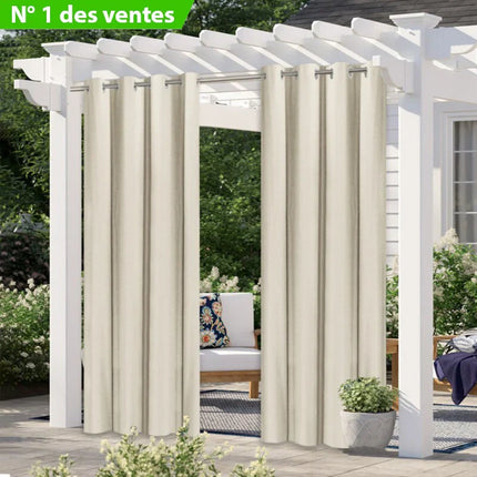 Beige buitengordijn voor veranda met ringen